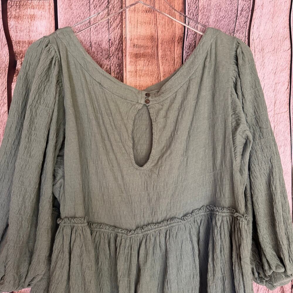 Free People FP Beach Romper Beyond Obsessed Green‎ Puff Sleeve Casual Boho M - Picture 5 of 9